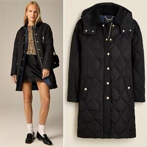 J.CREW Stowe Puffer Jacket with PrimaLoft Black Quilted Long Pockets Size XS NEW